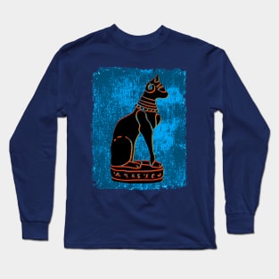 Bastet Cat - BLACK/ORANGE/BLUE Long Sleeve T-Shirt